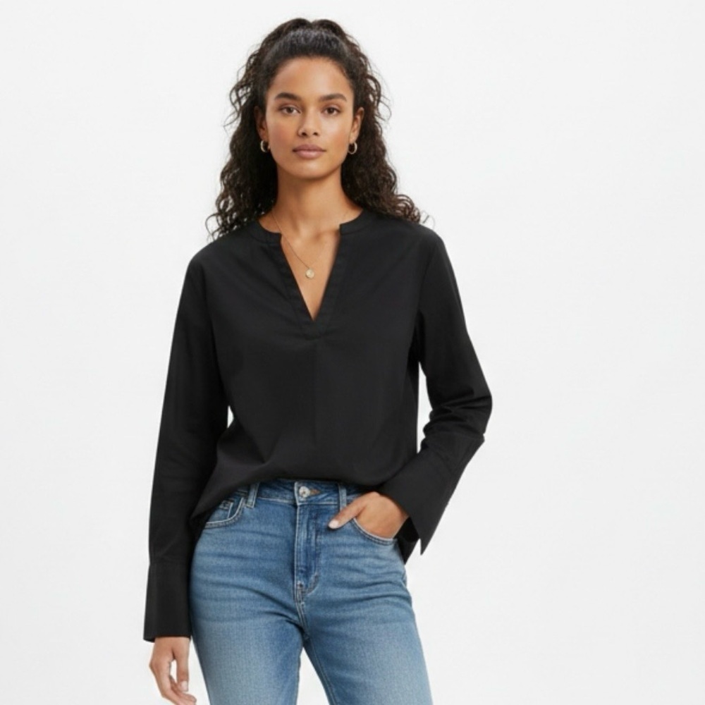 Banana Republic Black 100% Cotton Poplin V-Neck Blouse M